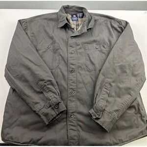 Chaps Shirt Jacket Mens‎ XXL Brown Canvas Fleece Lined Shacket Button Workwear
